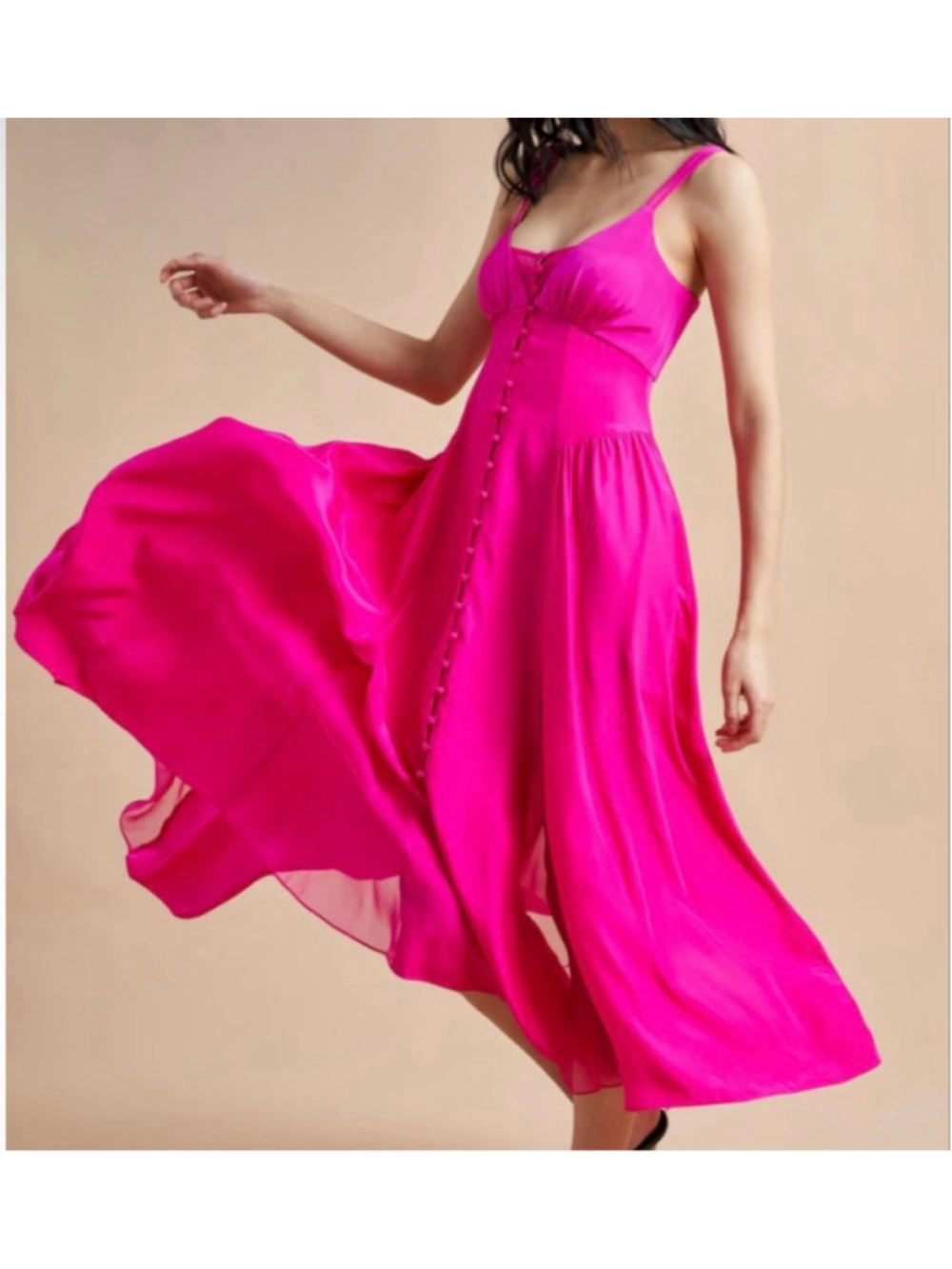 NWT LA LIGNE Pink Silk Midi Dress L - Picture 4 of 16